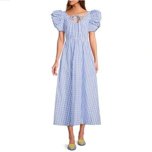 Jennifer Sumko x ANTONIO MELANI Blue and White Checkered Midi Dress